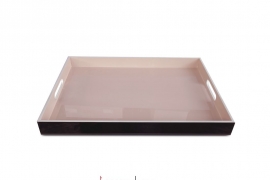 Pink lacquer rectangular tray with white border 45*35*H4cm